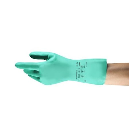 Solvex 18 22Mil, Green, Unlined, Nitrile Rubber Glove, Sandpatch Grip, Straight Cuff, Sz 7